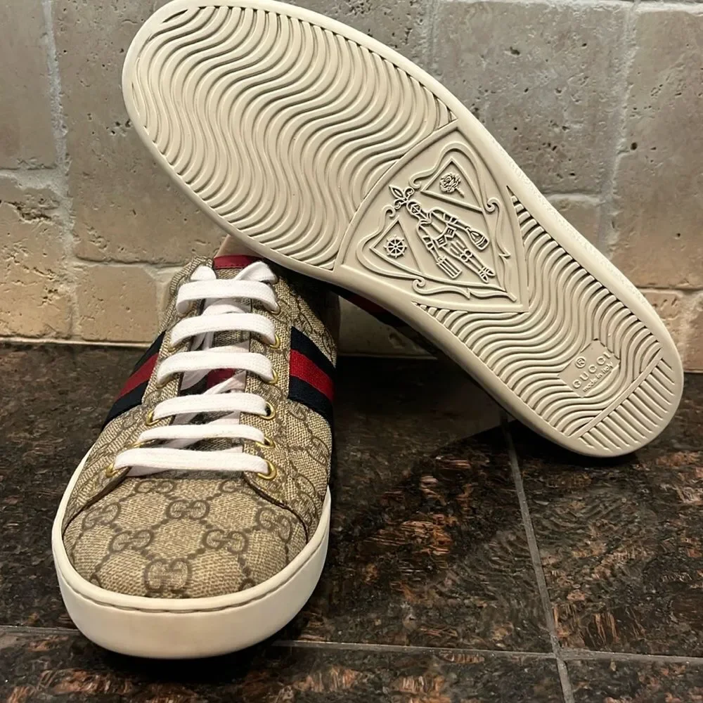 Gucci Men's Monogram Low Top Leather Trim Sneakers size 41.5 Nordstroms